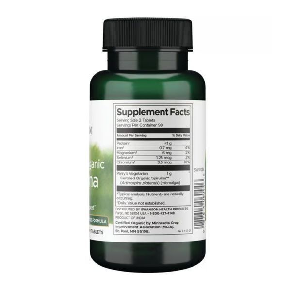 Certified Organic Spirulina 500mg - 180 tabs 100-65-3295022-20 фото