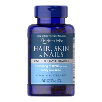 Hair Skin Nails (One perday formula) 2500 mcg of Biotin - 60 Softgels 100-66-1839649-20 фото