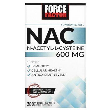 Force Factor, Fundamentals, NAC, N-ацетил-L-цистеїн, 600 мг, 200 рослинних капсул 818594018574 фото