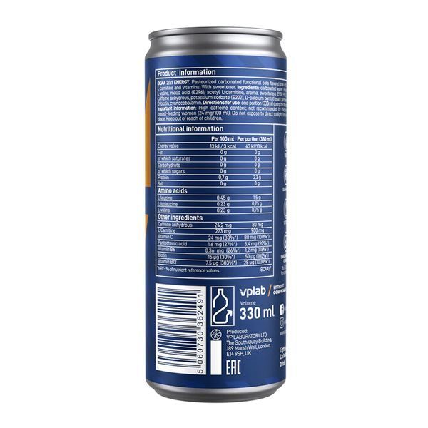 BCAA Energy 2:1:1 - 24x330ml Cola 2023-10-4651 фото