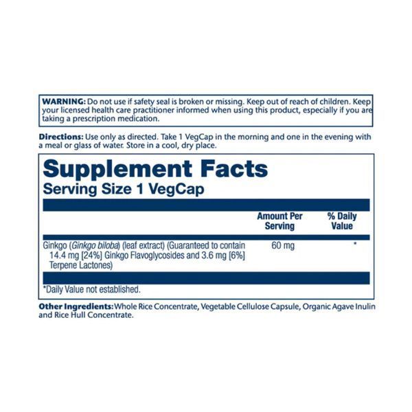 Ginkgo Biloba Leaf Extract 60mg - 60 vcaps 2023-10-2381 фото