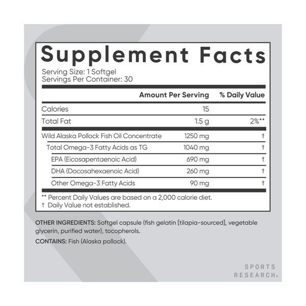 Omega-3 Fish Oil Alaska Pollock 1250mg - 30 softgels 2023-10-3443 фото