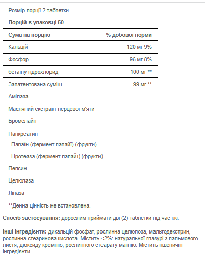 Multi Enzyme Formula - 100tabs 100-32-7120701-20 фото
