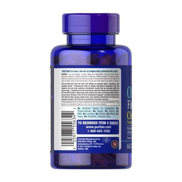 Omega-3 Fish Oil Plus Cholesterol Support - 60 softgels 2023-10-2483 фото